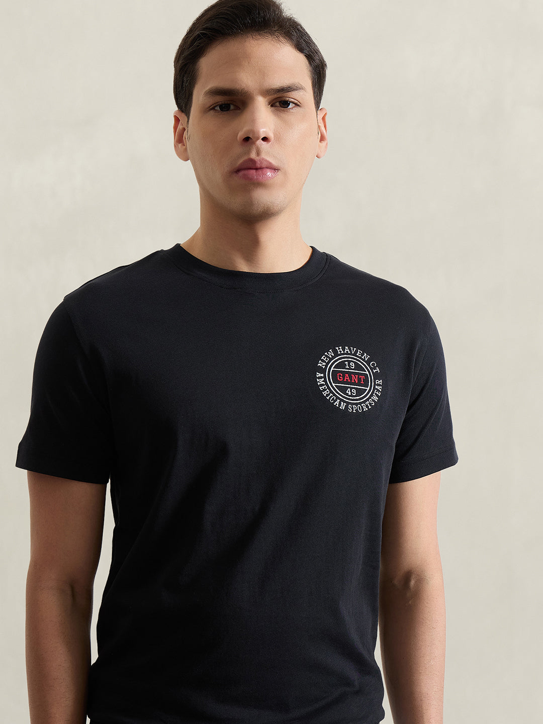 GANT Men Black Solid T-Shirt