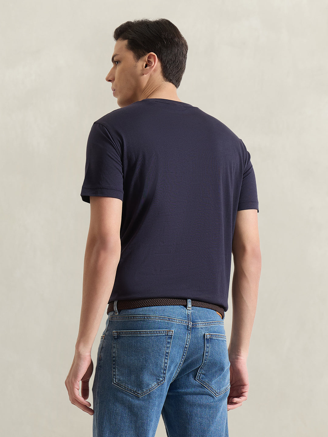 Gant Men Navy Blue Solid Regular Fit Pure Cotton T-Shirt