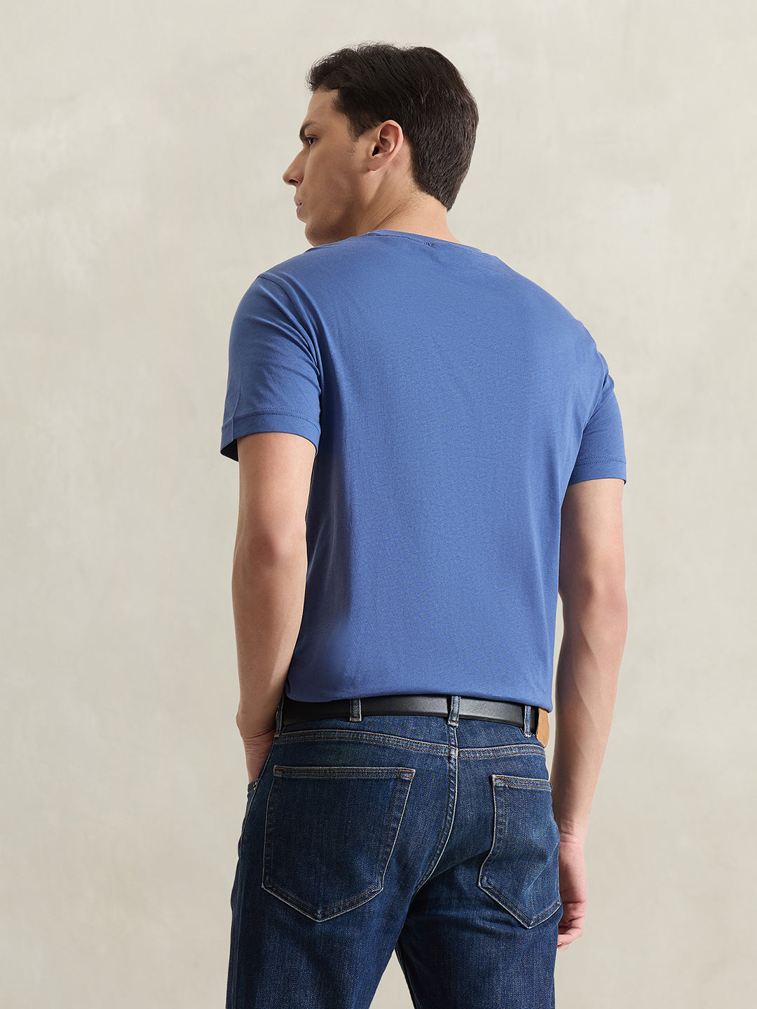 Gant Men Blue Solid Regular Fit Pure Cotton T-Shirt