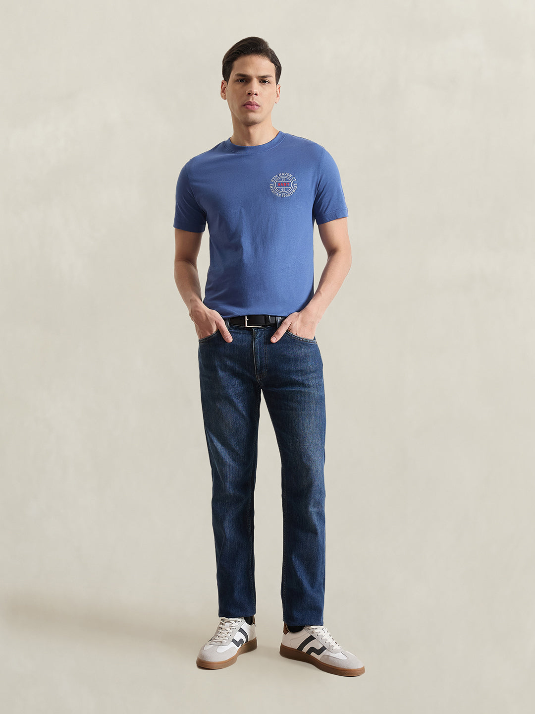 Gant Men Blue Solid Regular Fit Pure Cotton T-Shirt