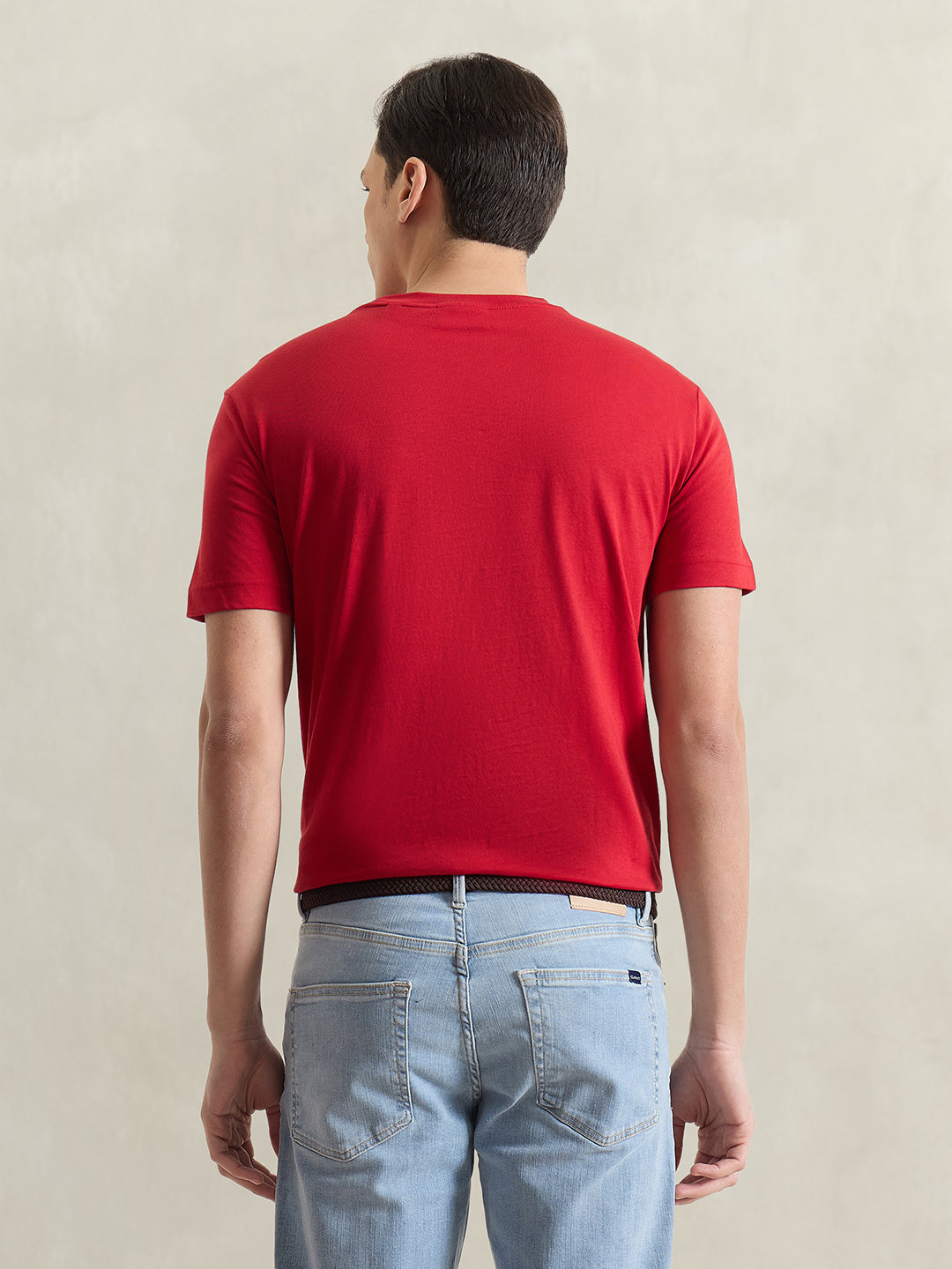 Gant Men Red Solid Regular Fit Pure Cotton T-Shirt