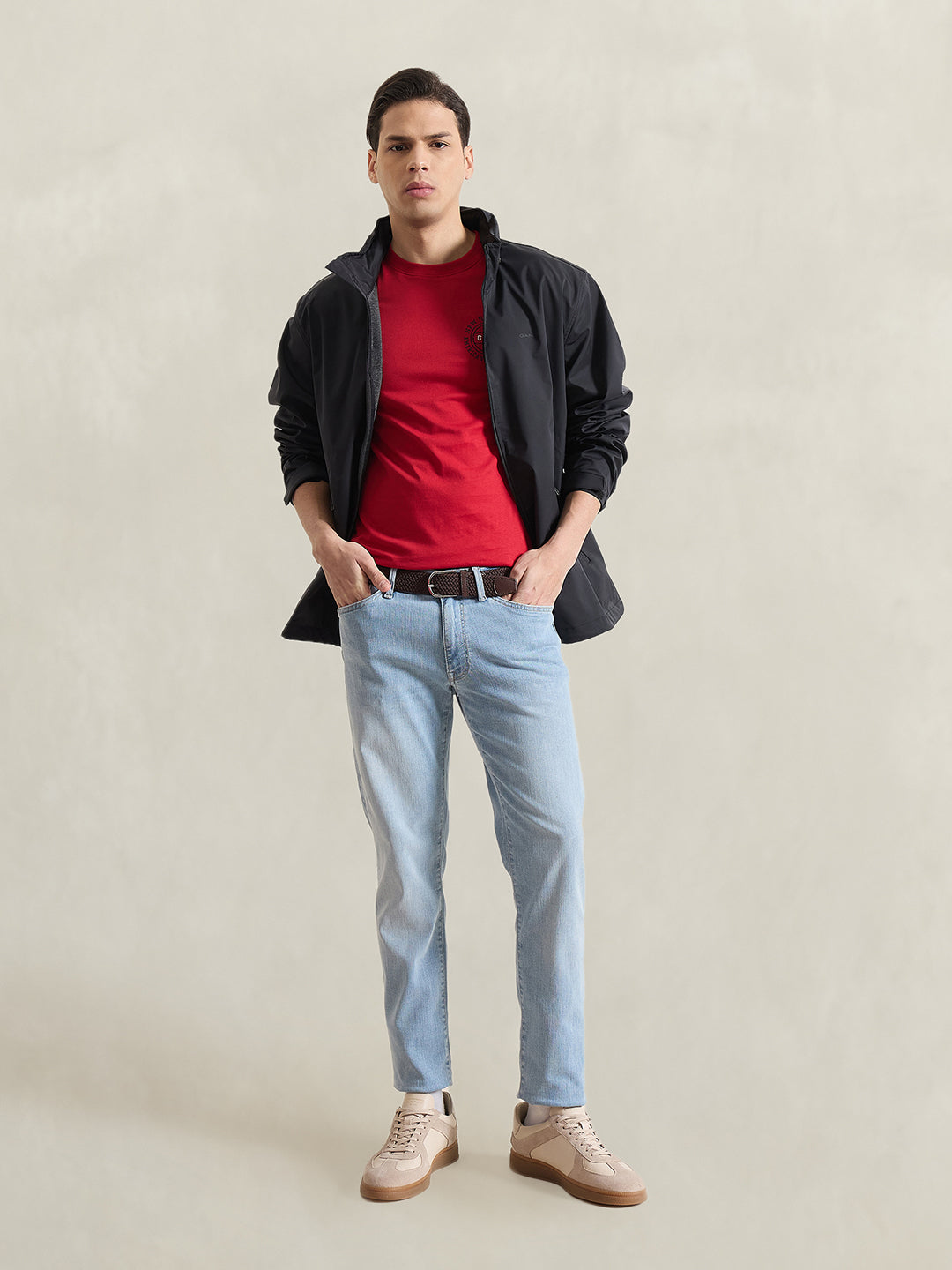 Gant Men Red Solid Regular Fit Pure Cotton T-Shirt