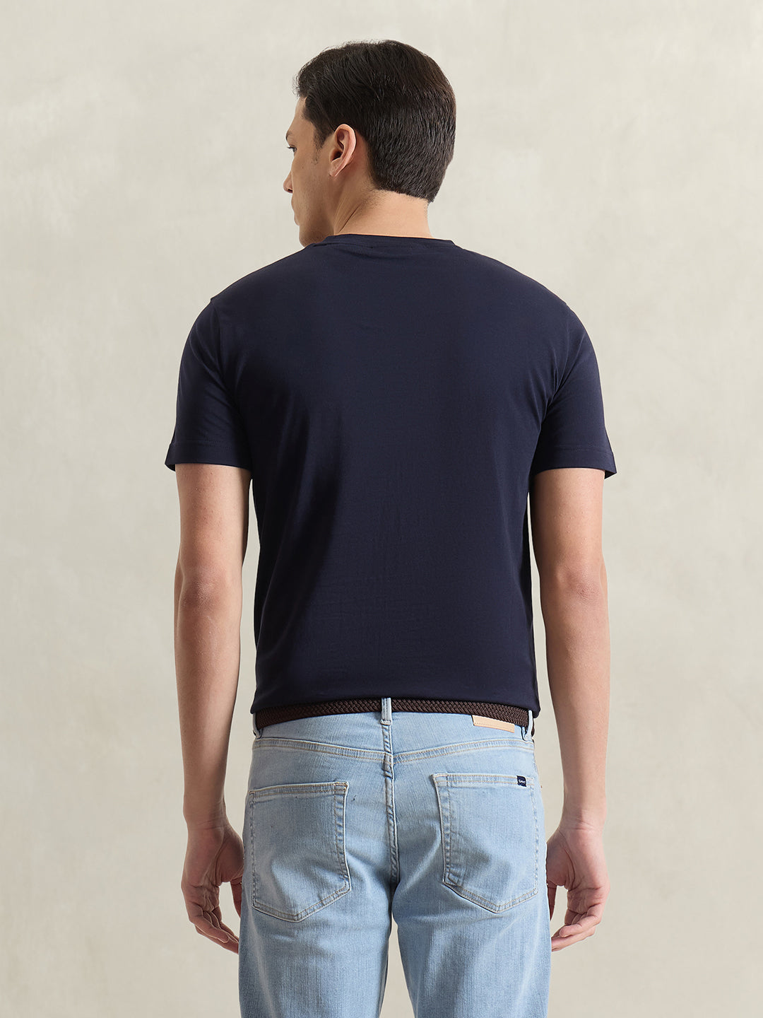 Gant Men Navy Blue Printed Regular Fit Pure Cotton T-Shirt