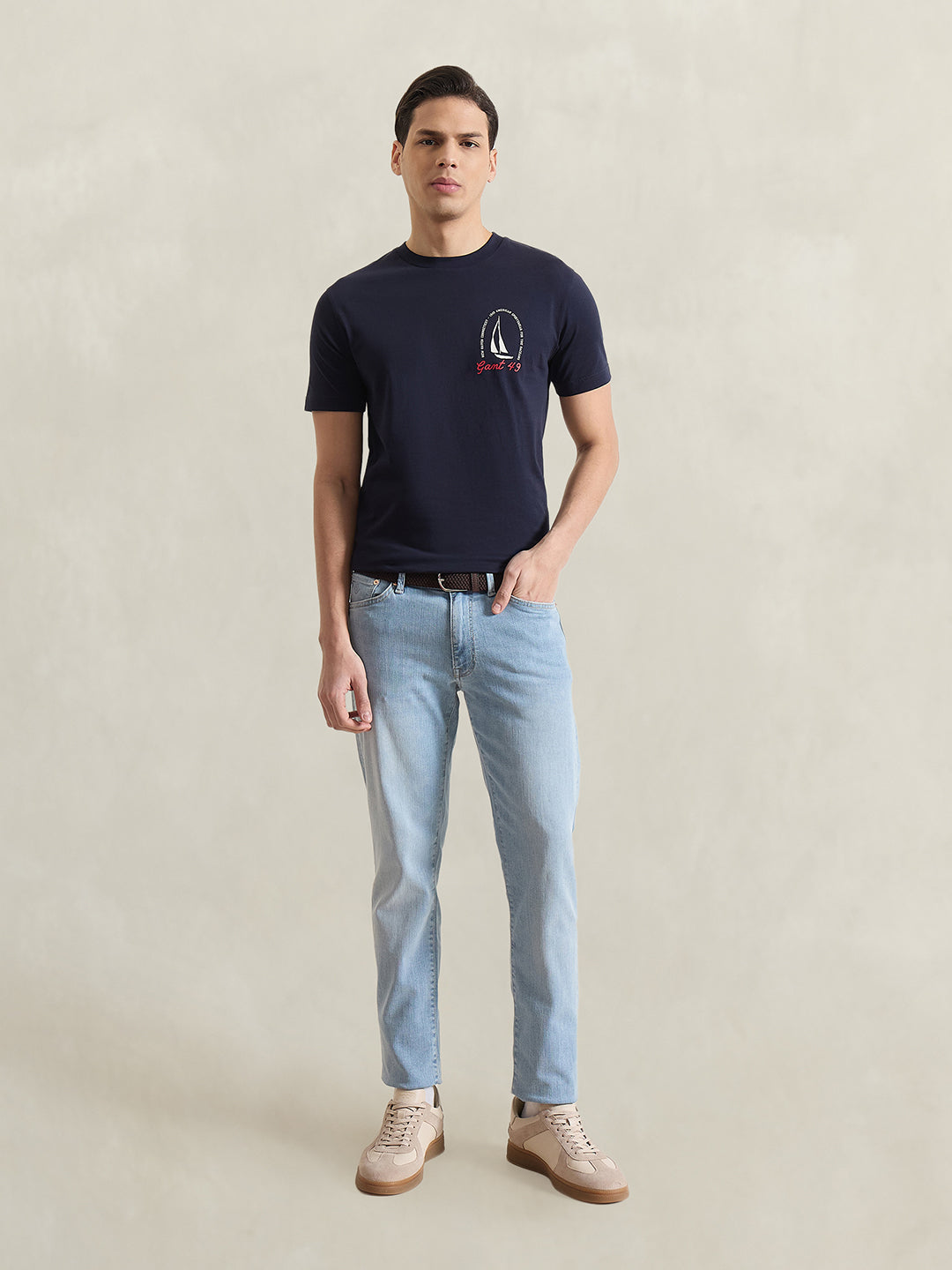 Gant Men Navy Blue Printed Regular Fit Pure Cotton T-Shirt