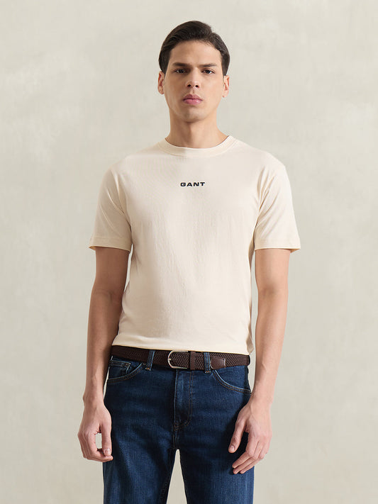 GANT Men Cream Solid T-Shirt