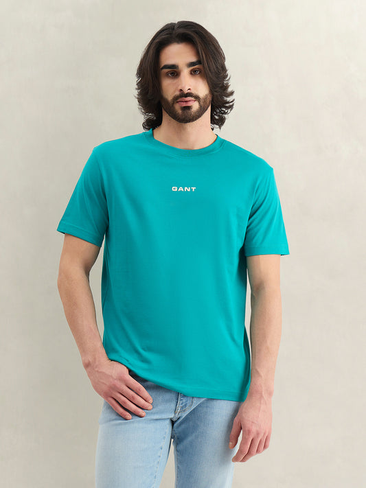 Gant Men Turquoise Solid Regular Fit Pure Cotton T-Shirt