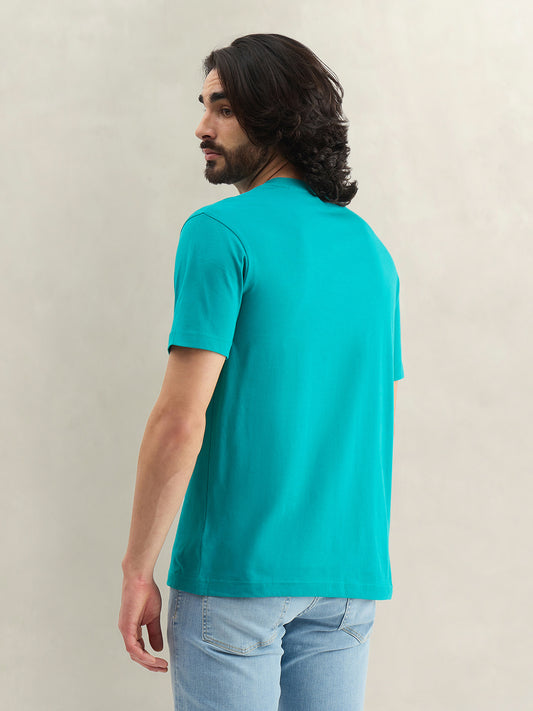 Gant Men Turquoise Solid Regular Fit Pure Cotton T-Shirt
