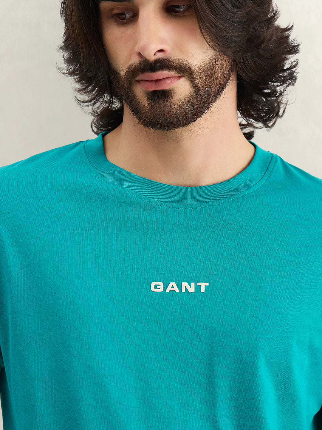 Gant Men Turquoise Solid Regular Fit Pure Cotton T-Shirt