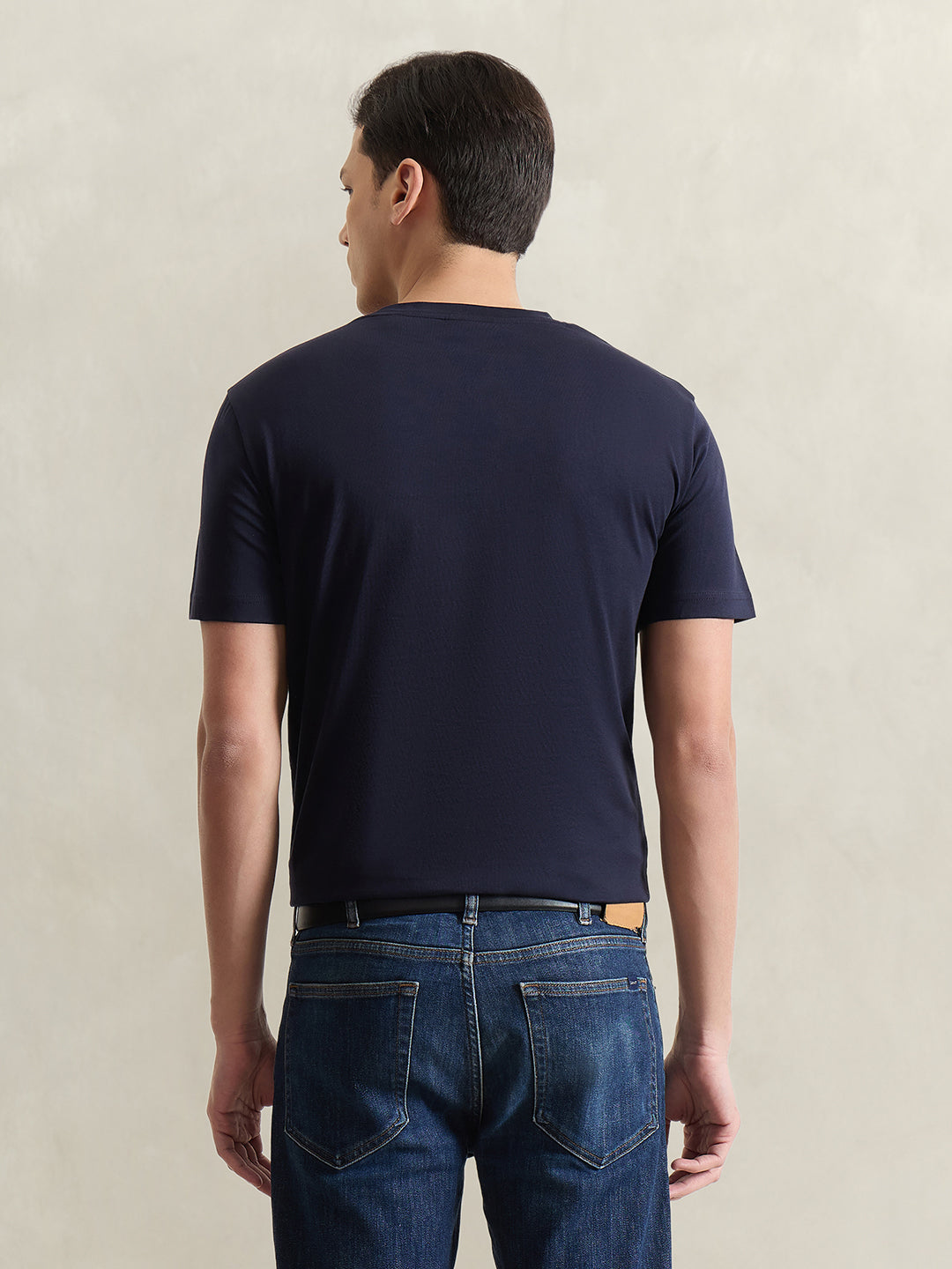 Gant Men Navy Blue Solid Regular Fit Pure Cotton T-Shirt