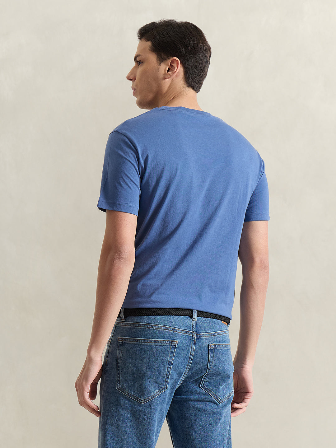 Gant Men Blue Solid Regular Fit Pure Cotton T-Shirt