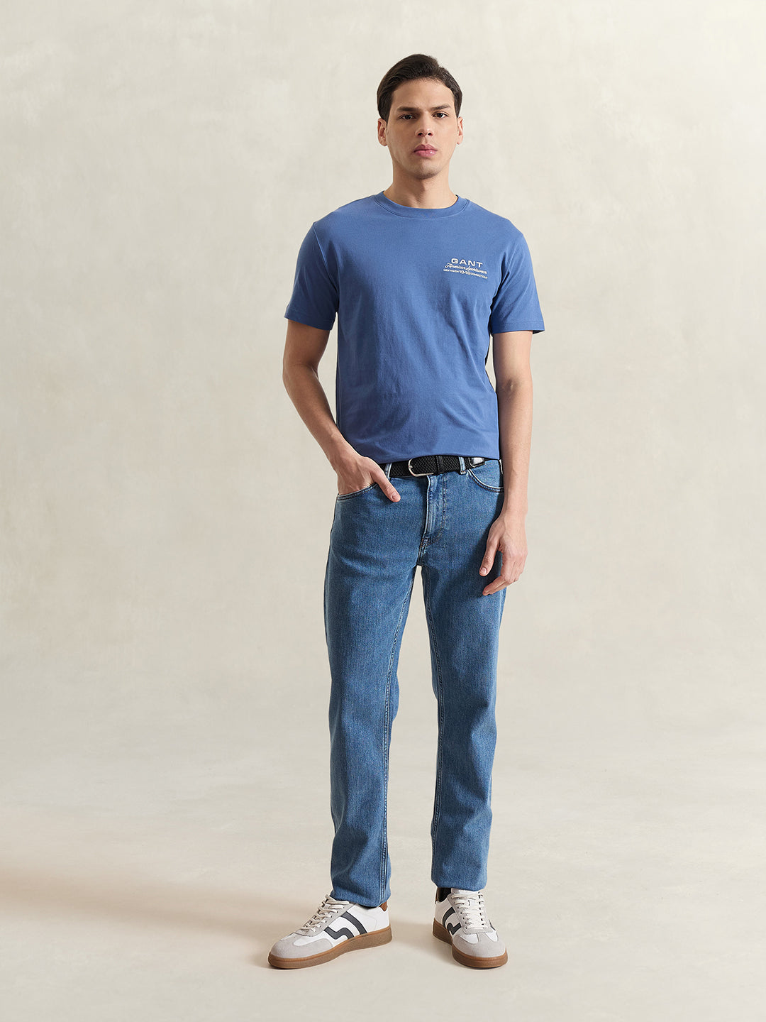 Gant Men Blue Solid Regular Fit Pure Cotton T-Shirt