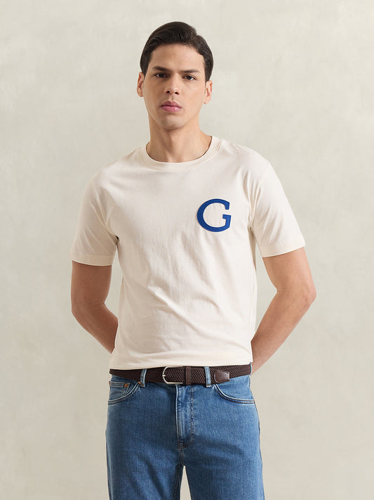 GANT Men Cream Solid T-Shirt