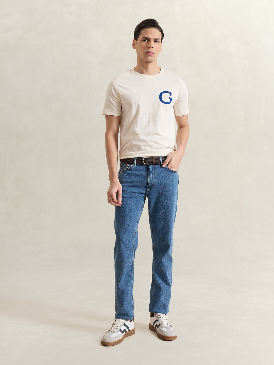 GANT Men Cream Solid T-Shirt