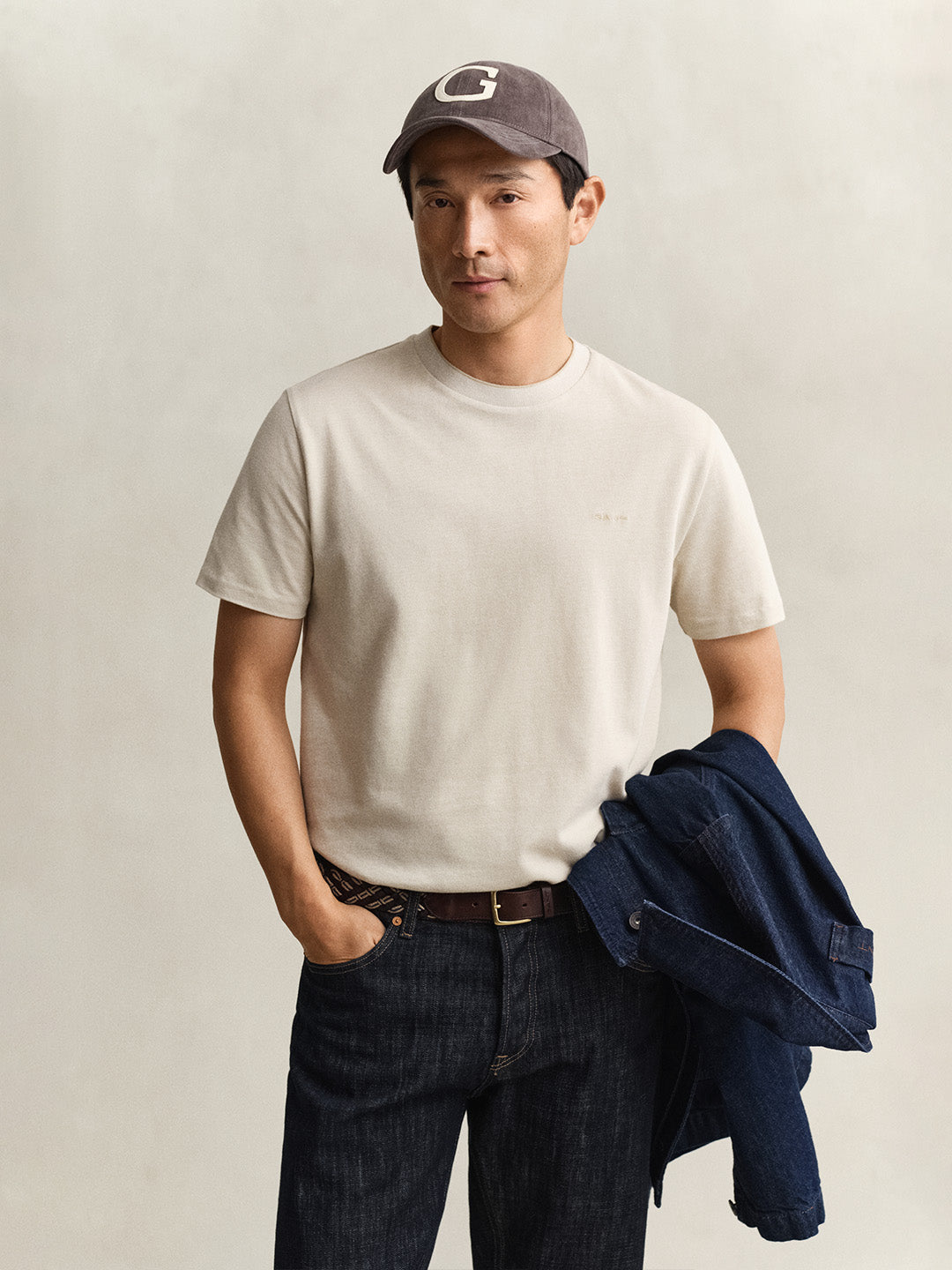 Gant Men Beige Tone Pique Pure Cotton T-Shirt