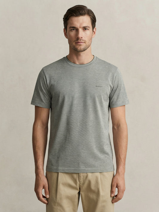 Gant Men Green Solid Regular Fit Pique T-Shirt