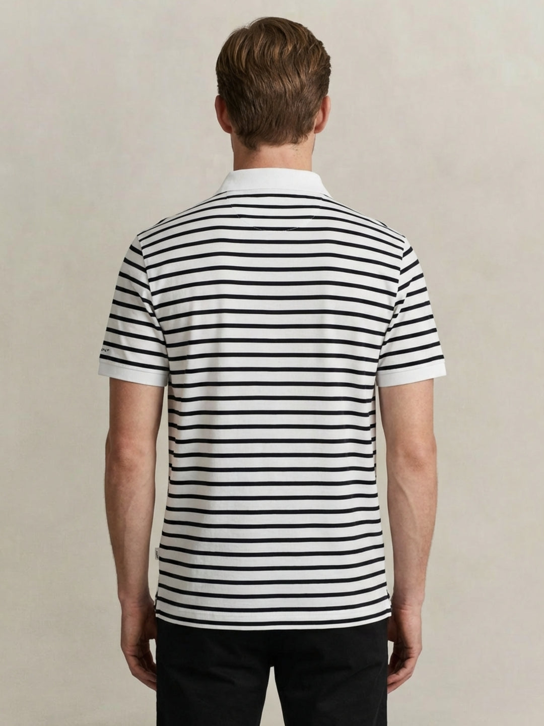 Gant Men Eggshell White Striped Regular Fit Pure Cotton Polo T-Shirt