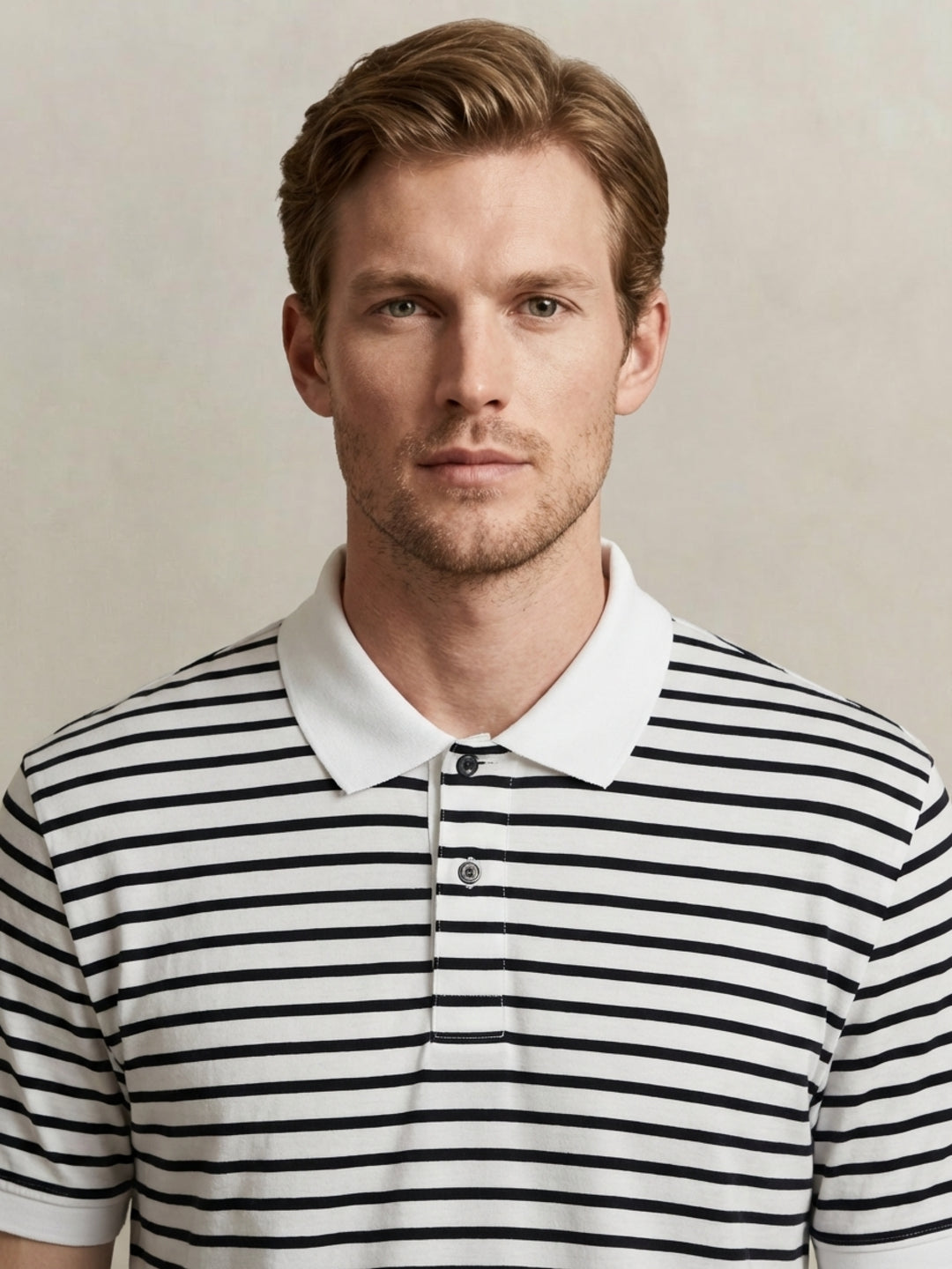Gant Men Eggshell White Striped Regular Fit Pure Cotton Polo T-Shirt
