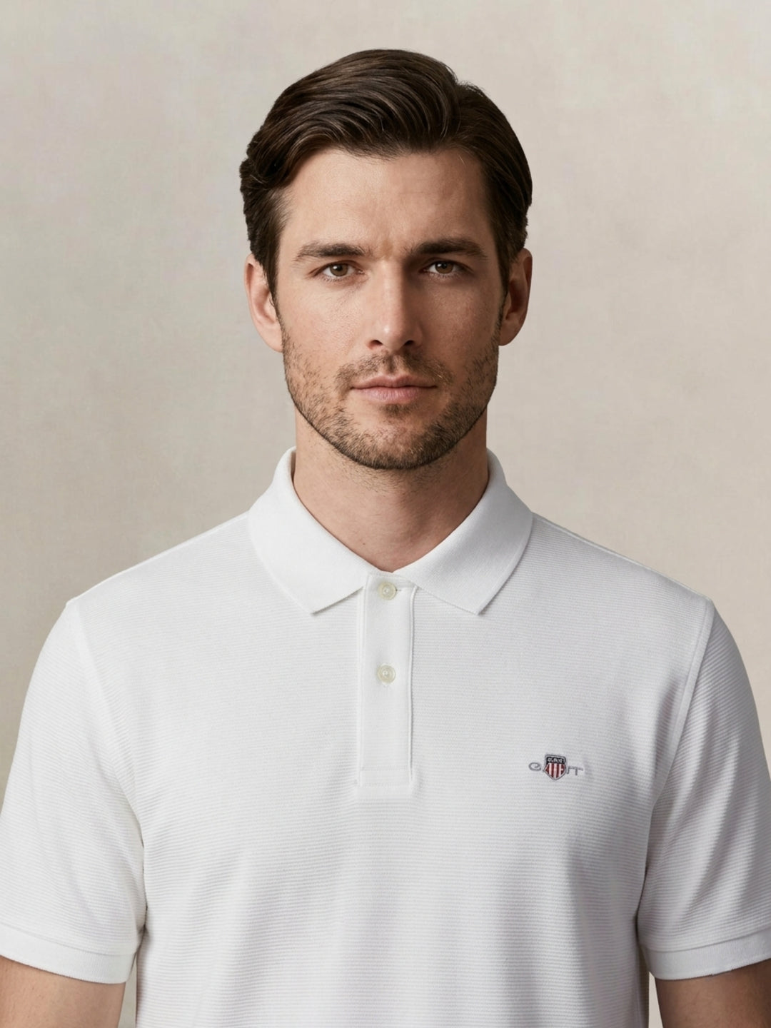 Gant Men White Solid Regular Fit Pure Cotton Polo T-Shirt