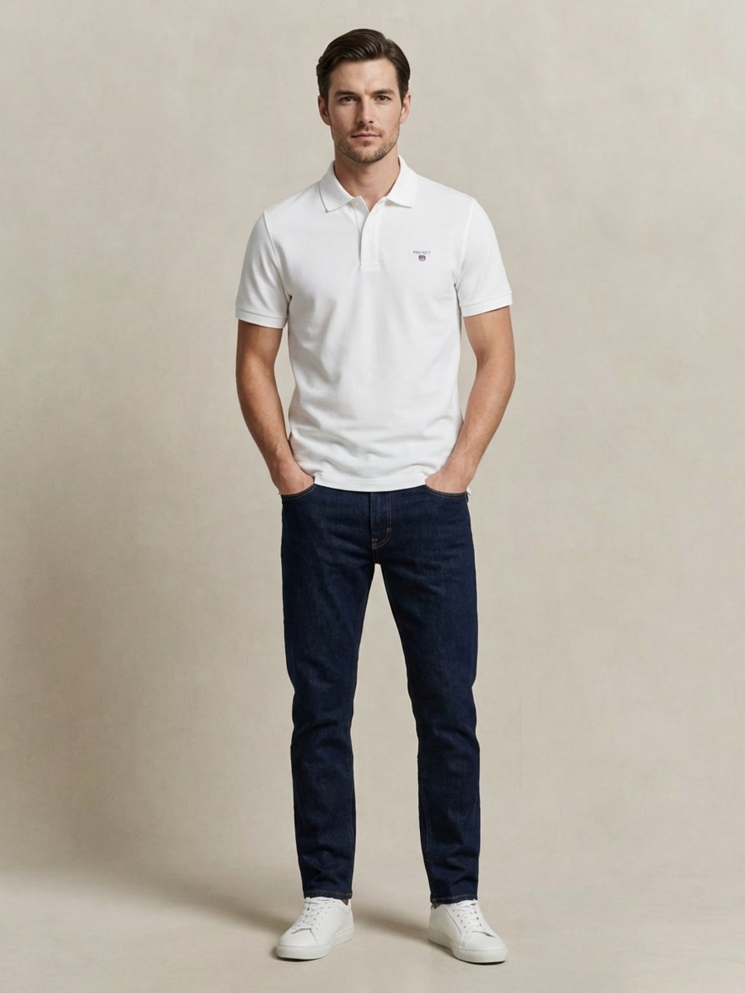 Gant Men White Solid Regular Fit Pure Cotton Polo T-Shirt