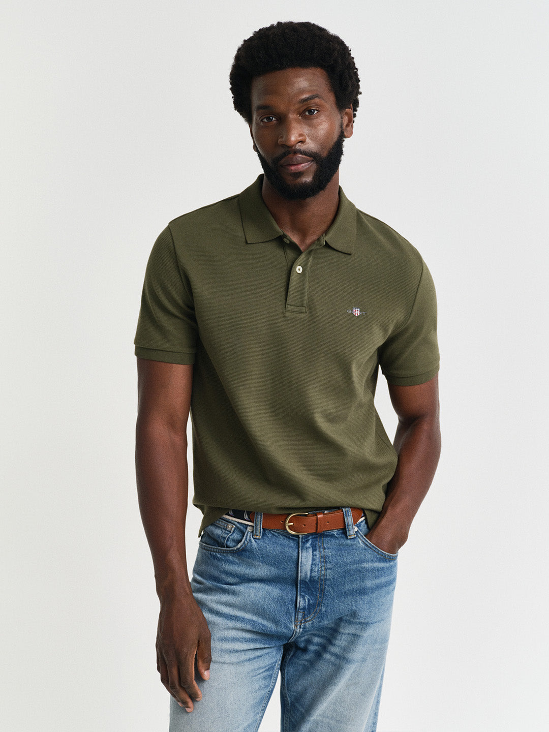 Gant Men Green Solid Regular Fit Pure Cotton Polo T-Shirt