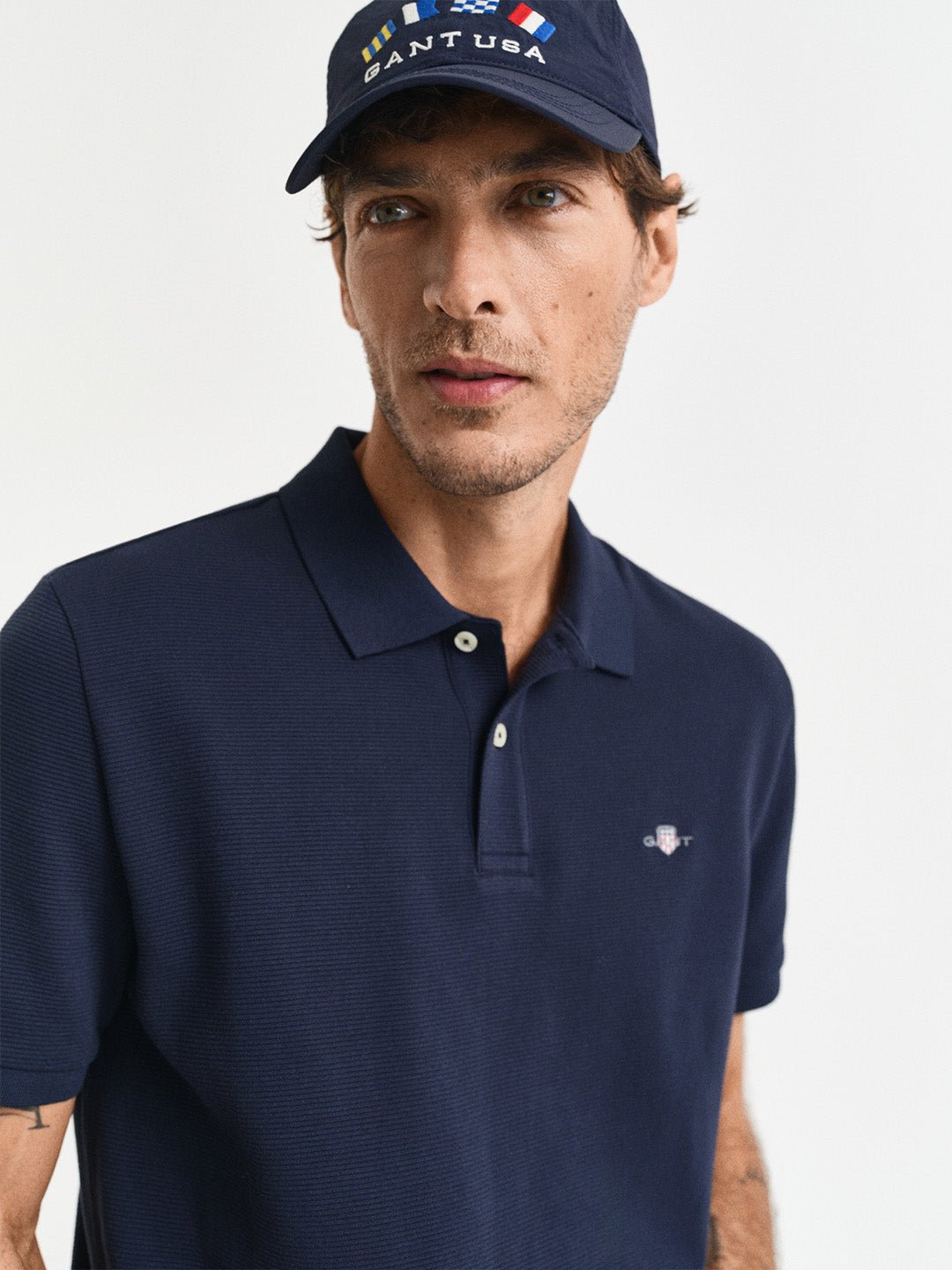 Gant Men Navy Blue Solid Regular Fit Pure Cotton Polo T-Shirt