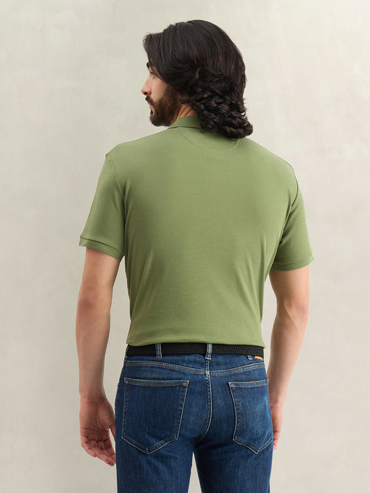 Gant Men Green Solid Regular Fit Pure Cotton Polo T-Shirt