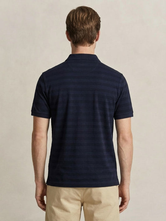 Gant Men Navy Blue Striped Regular Fit Pure Cotton Polo T-Shirt