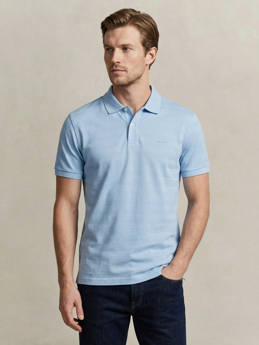 Gant Men Blue Striped Regular Fit Pure Cotton Polo T-Shirt