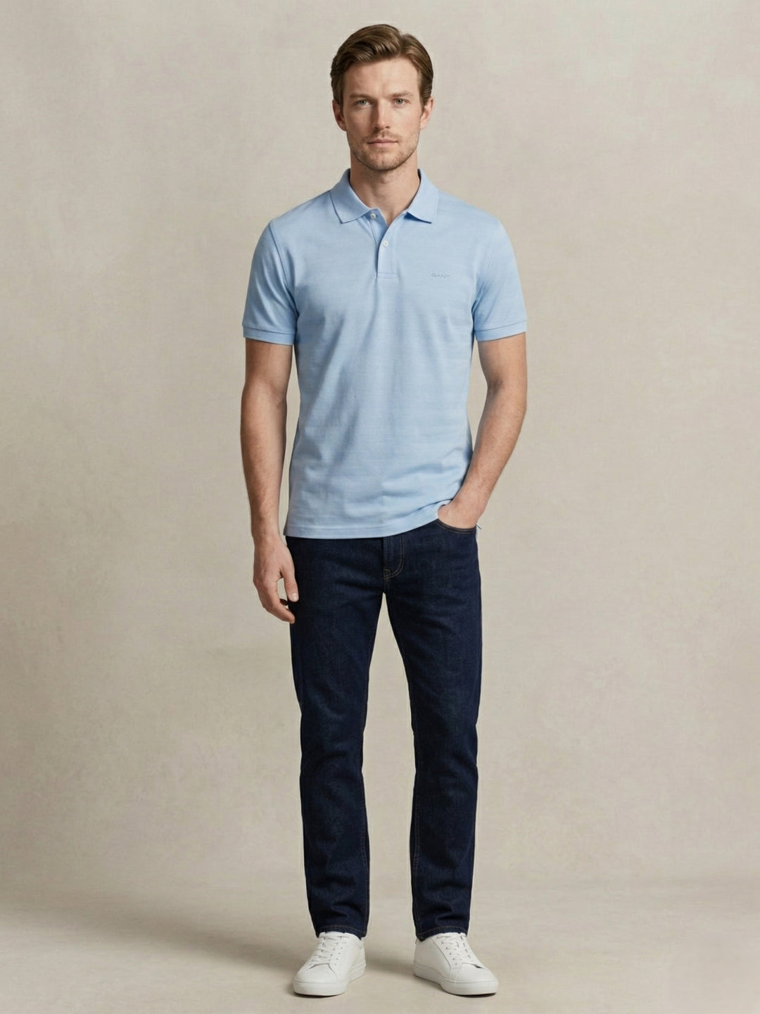 Gant Men Blue Striped Regular Fit Pure Cotton Polo T-Shirt