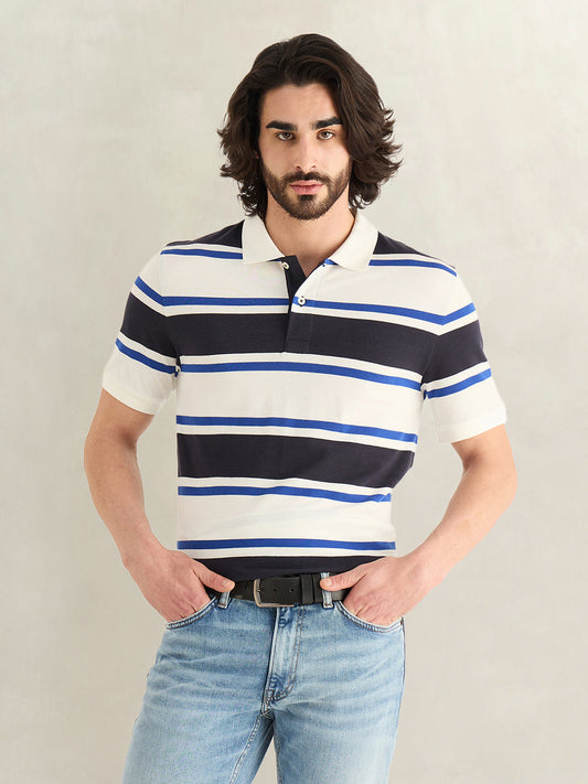 GANT Mens Blue Striped Polo T-Shirt