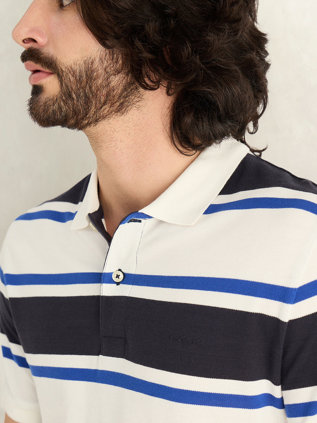 GANT Mens Blue Striped Polo T-Shirt