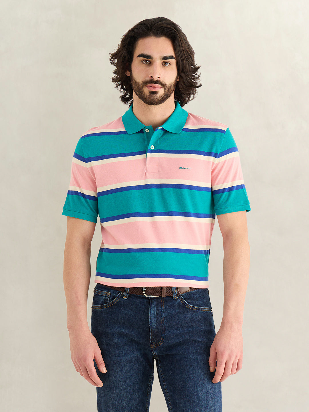 GANT Mens Multicolor Striped Polo T-Shirt