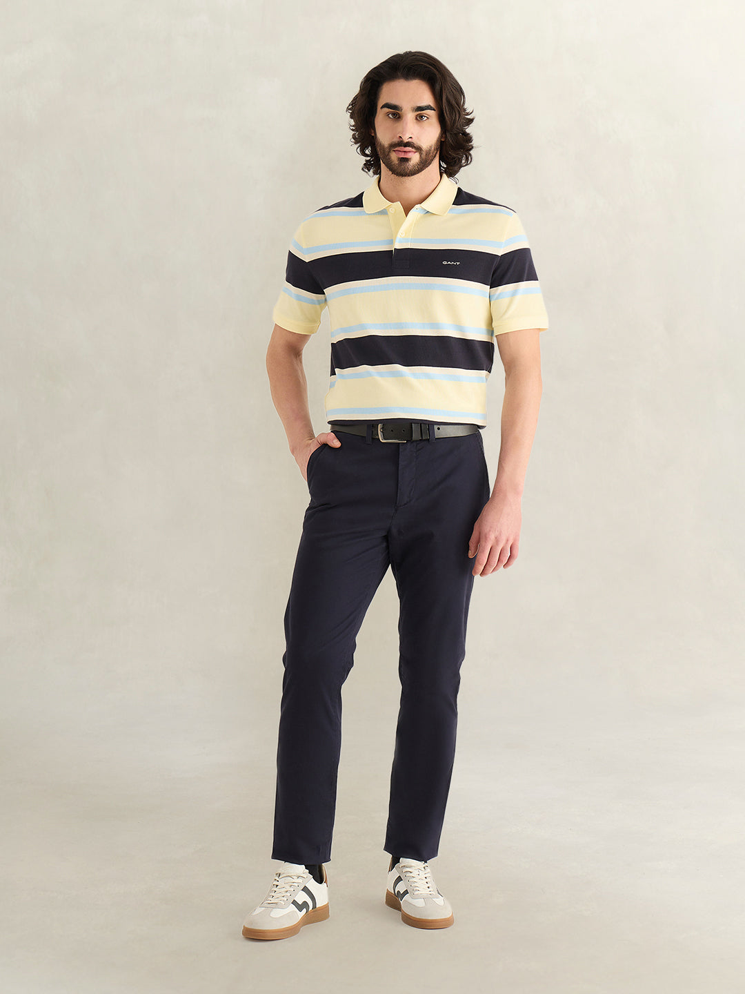 Gant Men Yellow Striped Regular Fit Polo T-Shirt