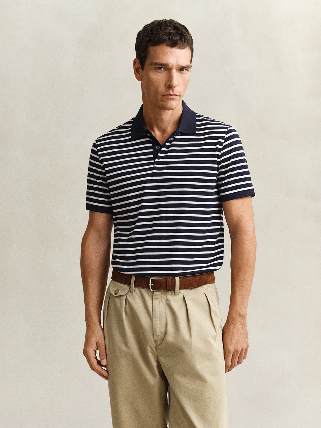 Gant Men Navy Blue Striped Regular Fit Pure Cotton Polo T-Shirt