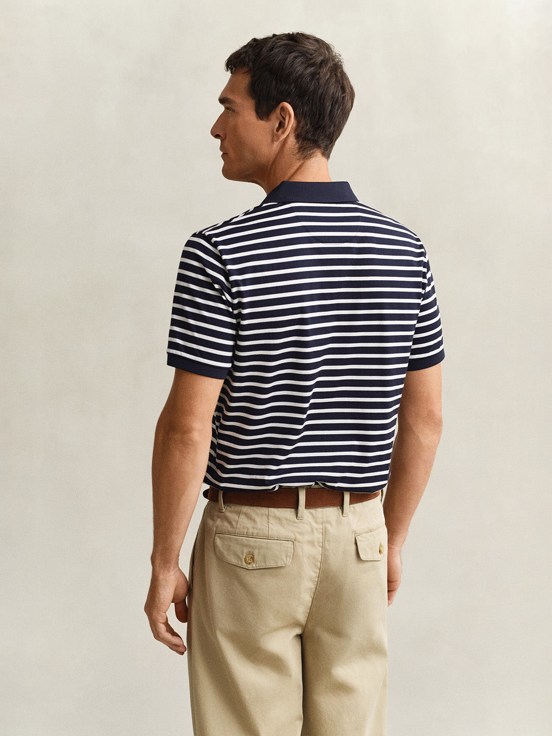 Gant Men Navy Blue Striped Regular Fit Pure Cotton Polo T-Shirt