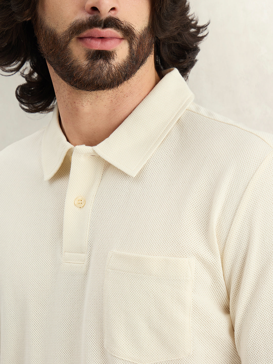 Gant Men Solid Cream Polo T-Shirt