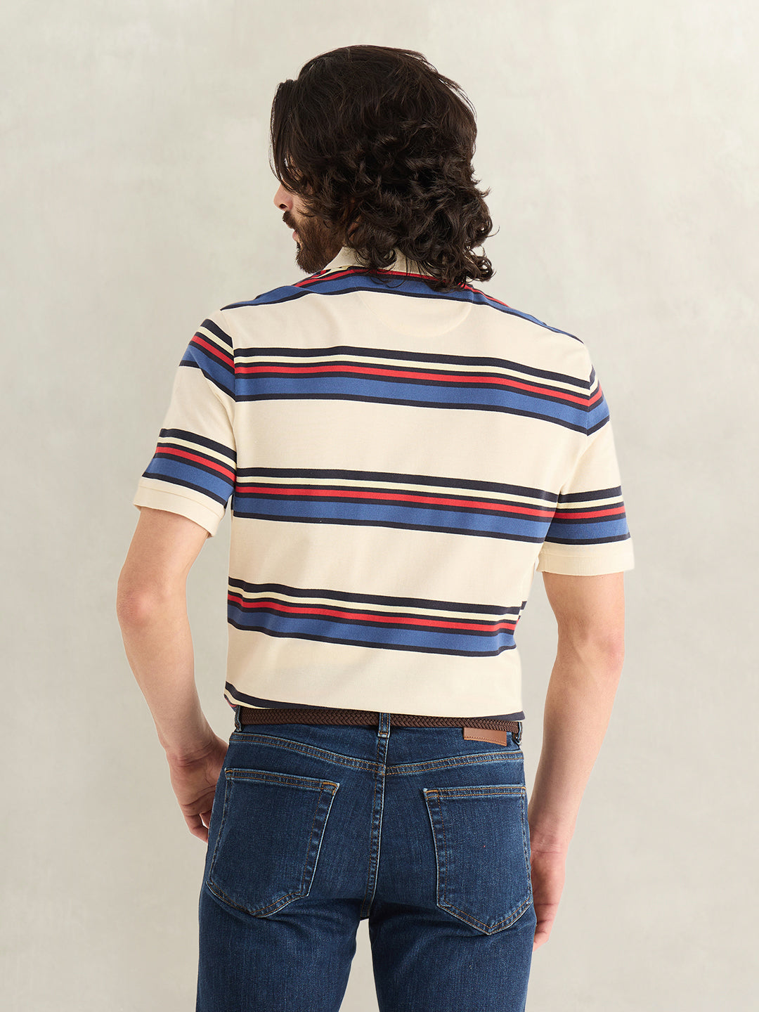 GANT Mens Cream Striped Polo T-Shirt