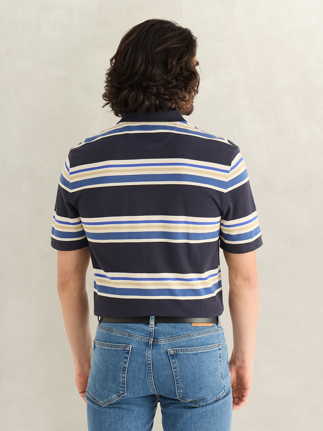 Gant Men Navy Blue Striped Regular Fit Polo T-Shirt