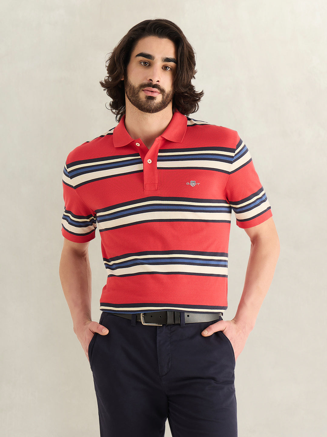 GANT Mens Red Striped Polo T-Shirt