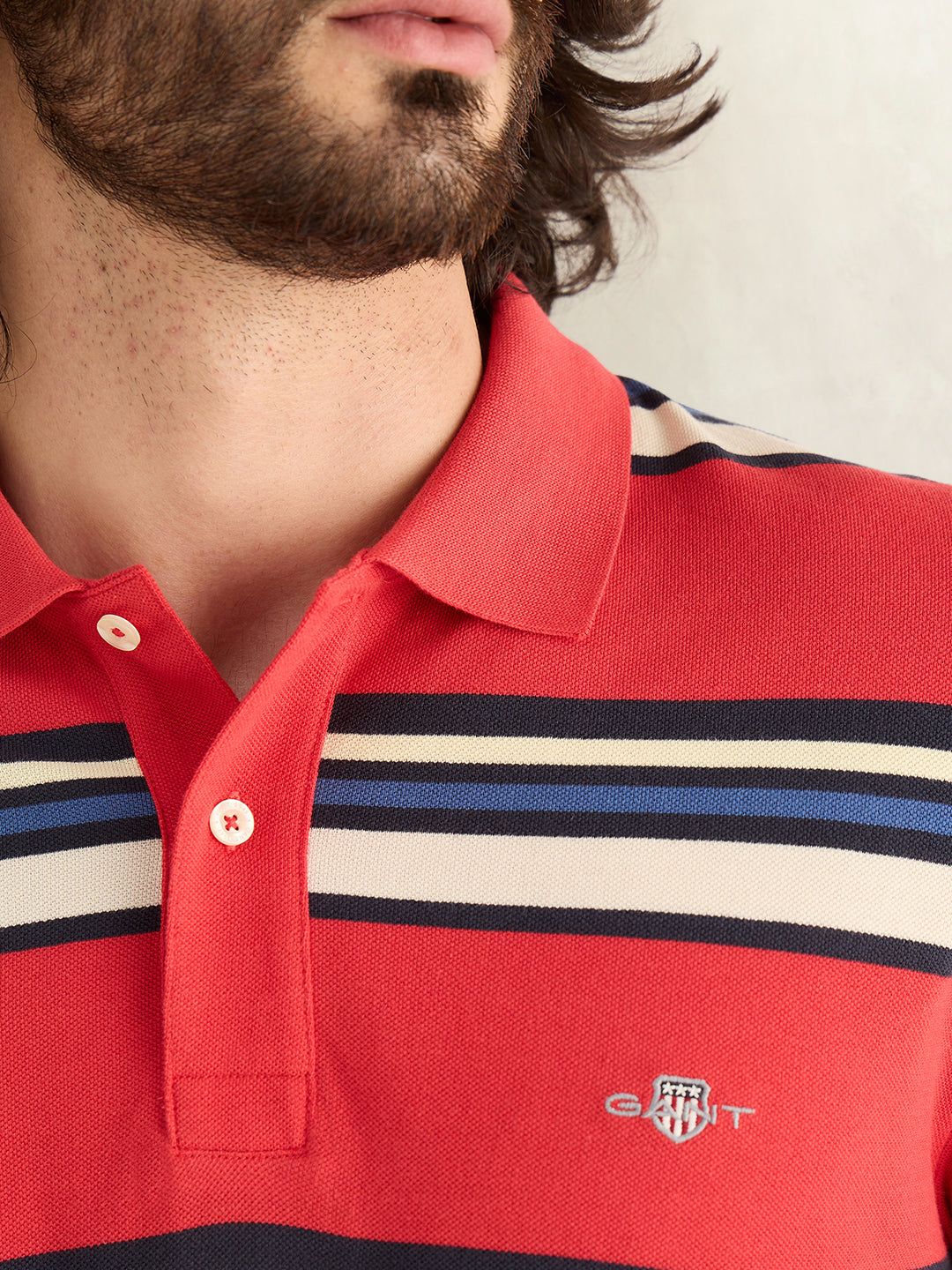 GANT Mens Red Striped Polo T-Shirt