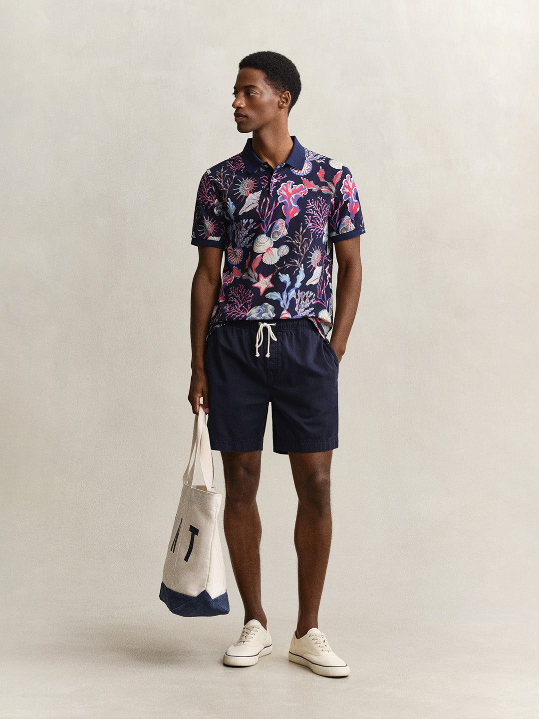 Gant Men Navy Blue Printed Regular Fit Pure Cotton Polo T-Shirt