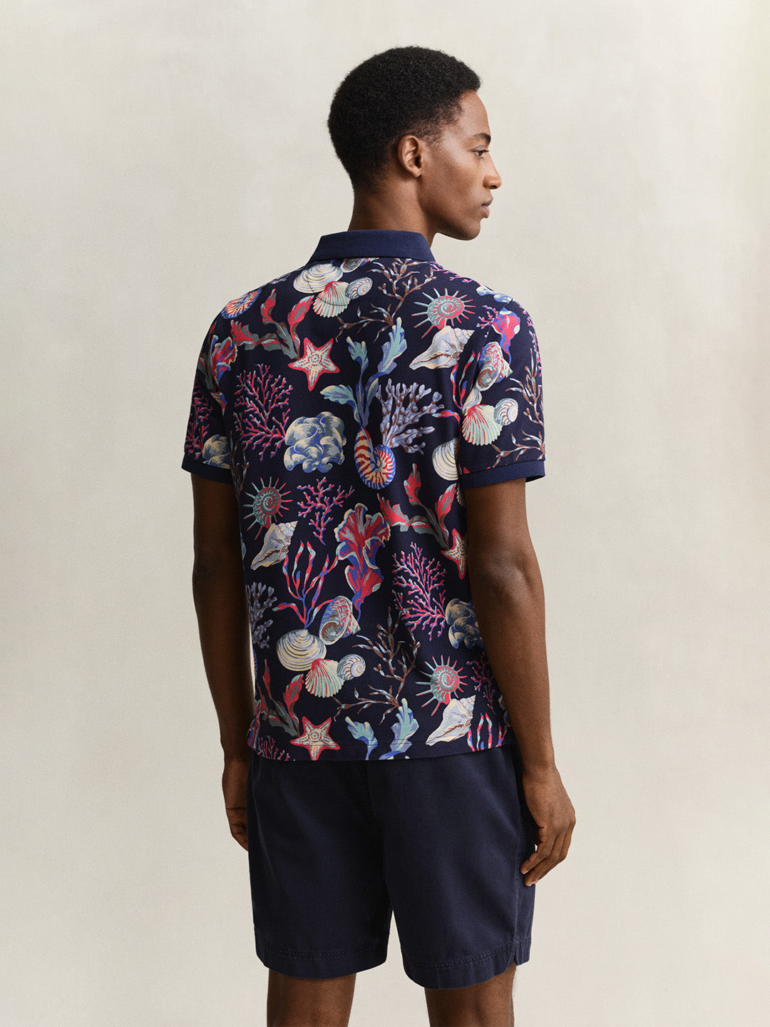 Gant Men Navy Blue Printed Regular Fit Pure Cotton Polo T-Shirt