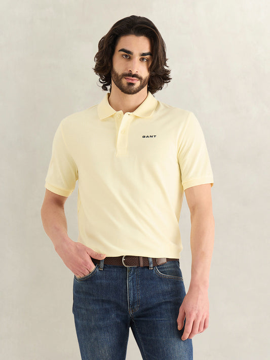 Gant Men Yellow Solid Regular Fit Pure Cotton Polo T-Shirt