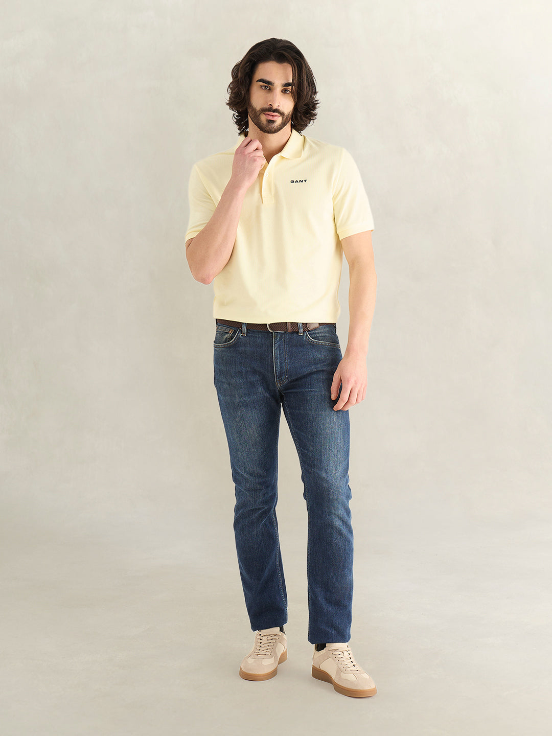 Gant Men Yellow Solid Regular Fit Pure Cotton Polo T-Shirt