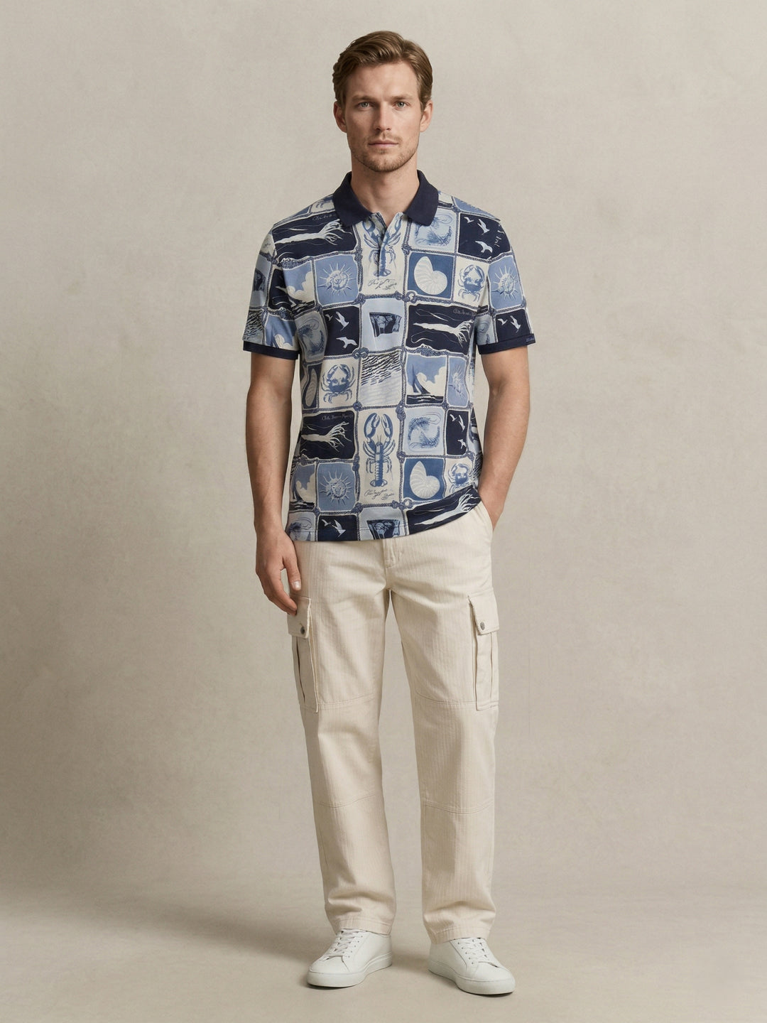 Gant Men Blue Printed Regular Fit Pure Cotton Polo T-Shirt