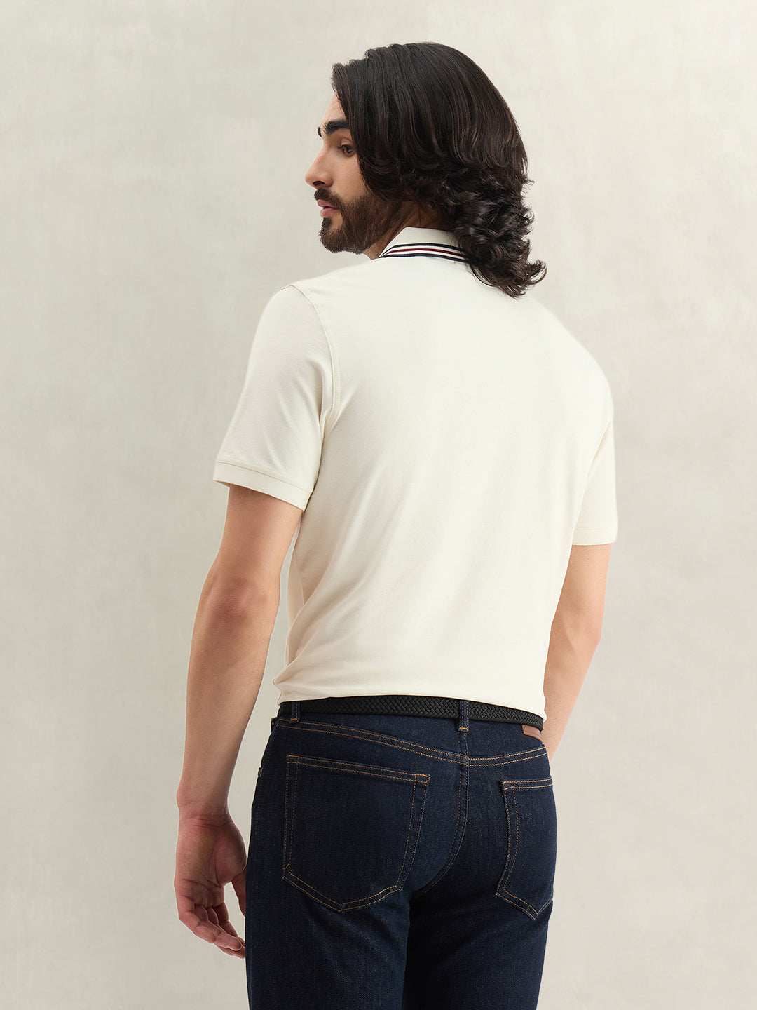 Gant Men Cream Solid Regular Fit Polo T-Shirt
