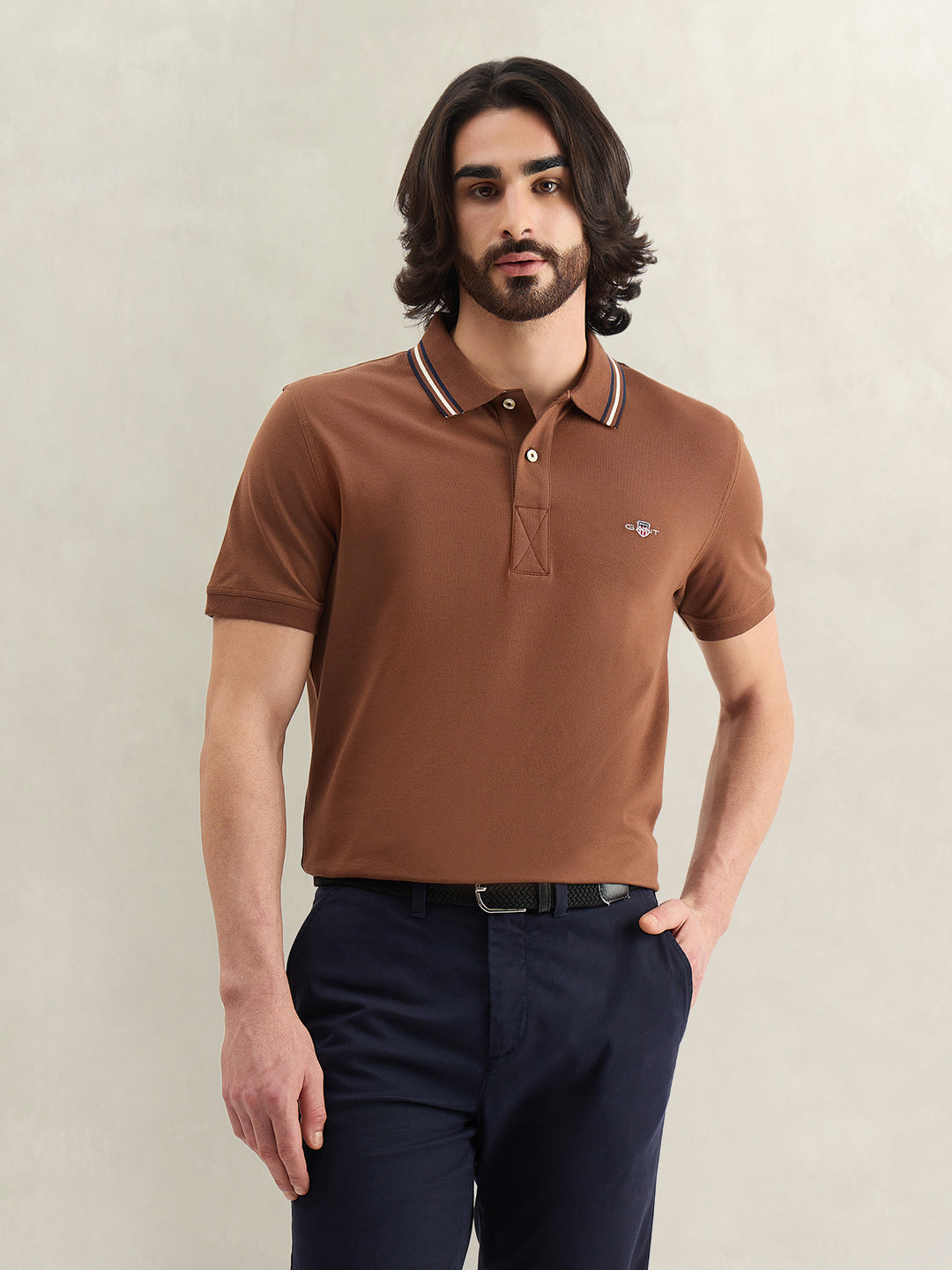 Gant Men Solid Brown Polo T-Shirt