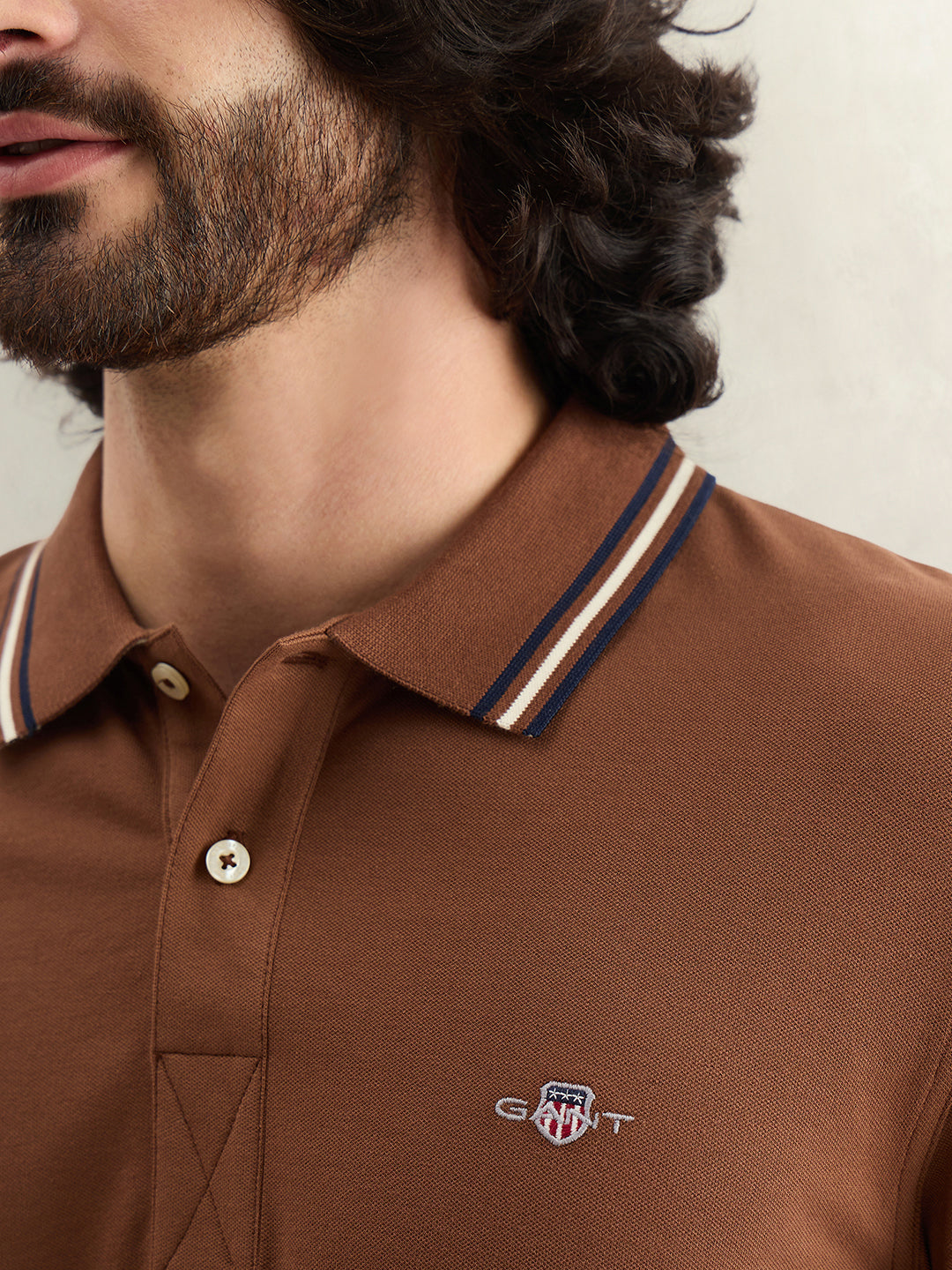 Gant Men Solid Brown Polo T-Shirt