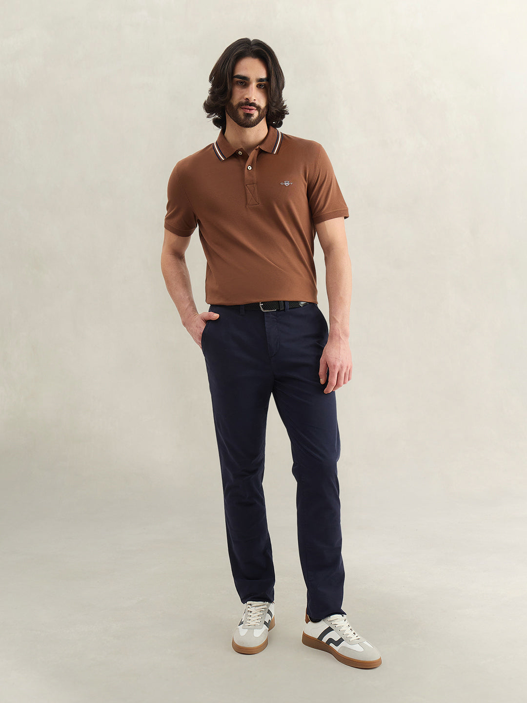 Gant Men Solid Brown Polo T-Shirt