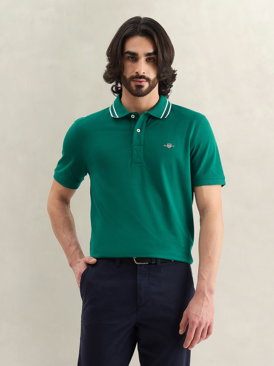 Gant Men Solid Green Polo T-Shirt